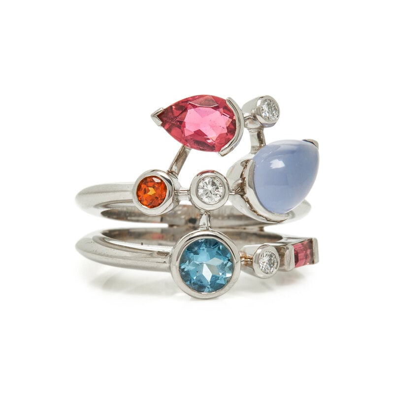 CARTIER, PLATINUM AND GEMSTONE 'MELI MELO' RING (1 of 3)