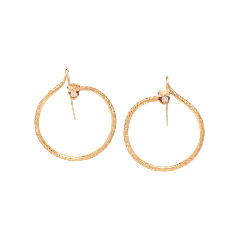 VERDURA, YELLOW GOLD AND RUBY SERPENT HOOP EARRINGS (1 of 2)