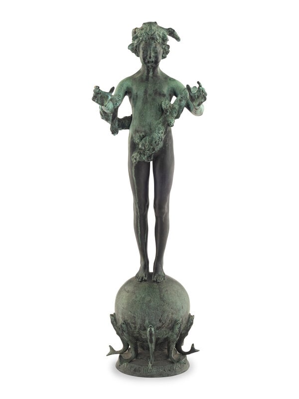 Frederick MacMonnies (American, 1863-1937): Frederick MacMonnies (American, 1863-1937) Pan of Rohallion, 1894 cast bronze Incised signature on base Frederick MacMonnies / Copyright 1894 / Paris 1890 Height 31 inches.<