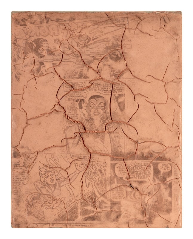 Byron Kim (American, 1961) Dr. Strange, "Alone, Against the Mindless Ones!," 1992: Byron Kim (American, 1961) Dr. Strange, "Alone, Against the Mindless Ones!," 1992 Silly Putty with cartoon transfer on linen signed, titled, dated and inscribed For Philip + Dorothy w/ love, Byron