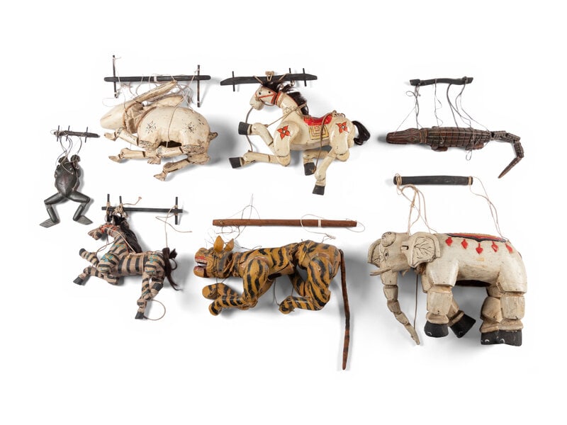 A Group of Seven Carved and Painted Wood Animalier Puppets (1 of 8)