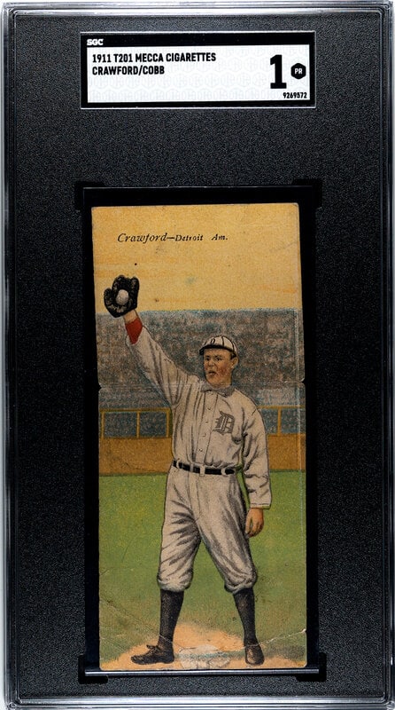 A 1911 Mecca Cigarettes T201 Ty Cobb / Crawford Double Folder Baseball Card (SGC 1) (1 of 2)