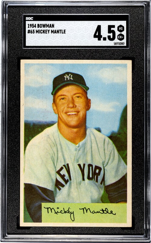 A 1954 Bowman Mickey Mantle Baseball Card No. 65 (SGC 4.5 VG-EX+) (1 of 2)