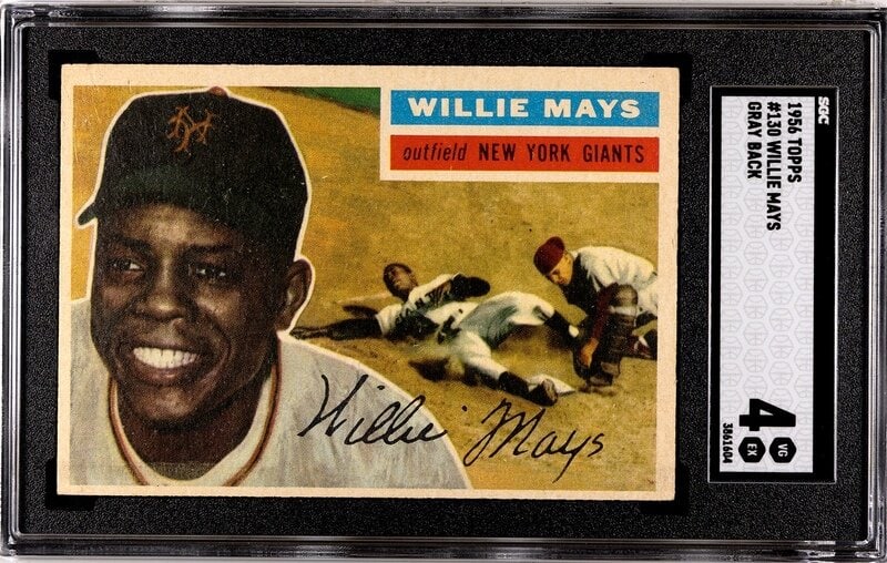A 1956 Topps Willie Mays Baseball Card No. 130 Gray Back (SGC 4 VG-EX) (1 of 2)