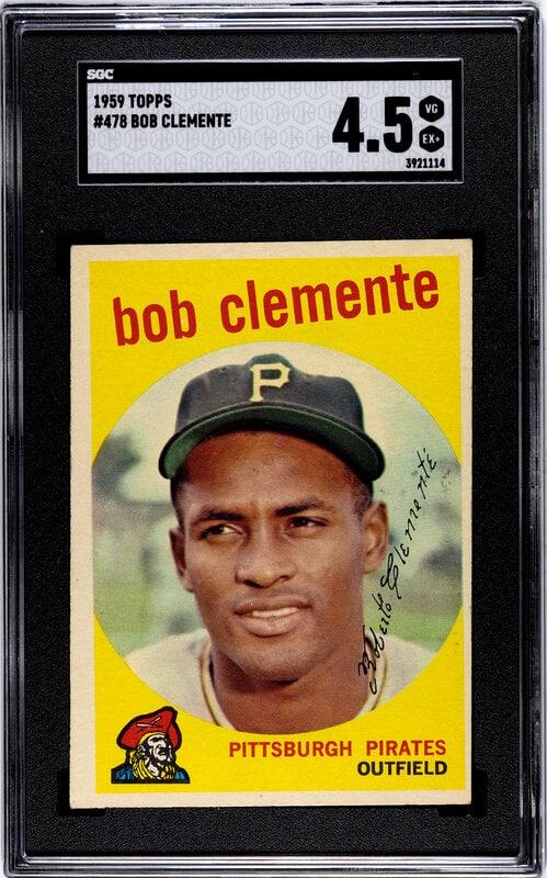 A 1959 Topps Roberto Clemente Baseball Card No. 478 (SGC 4.5 VG-EX+) (1 of 2)