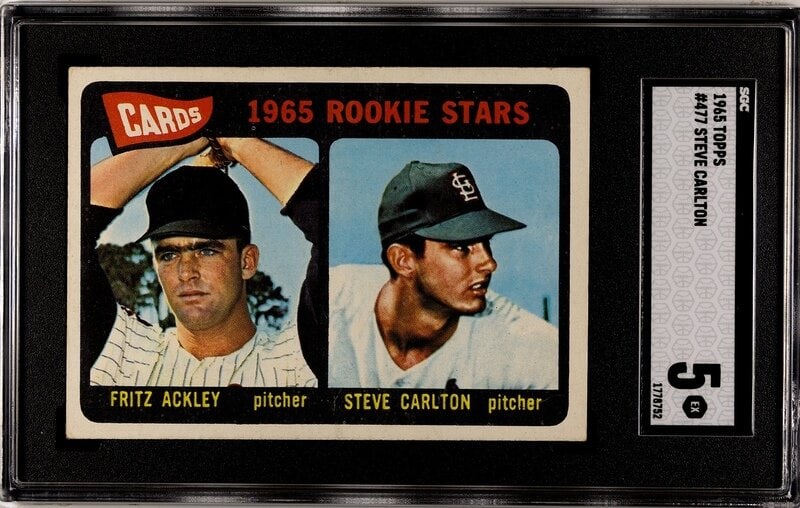 A 1965 Topps Steve Carlton Rookie Baseball Card No. 477 (SGC 5 EX) (1 of 2)