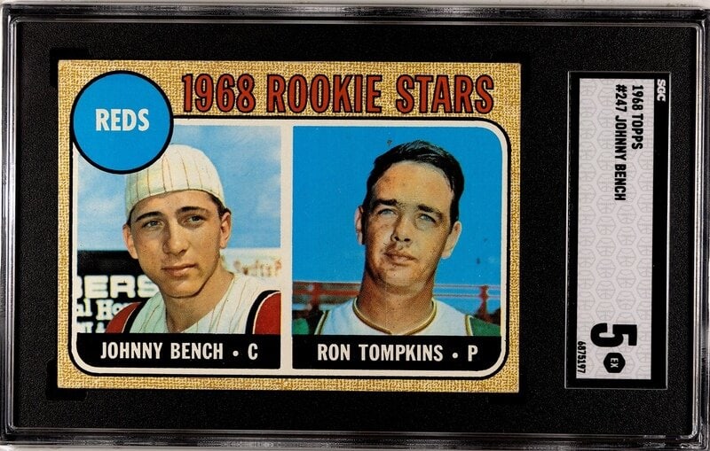 A 1968 Topps Johnny Bench Rookie Baseball Card No. 247 (SGC 5 EX) (1 of 2)