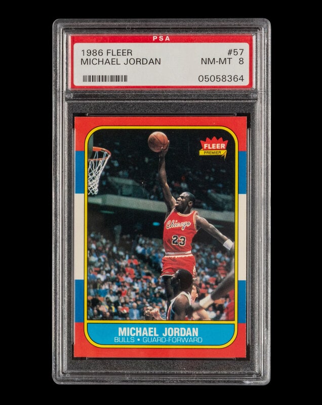 A 1986-87 Fleer Michael Jordan Rookie Basketball Card No. 57 (PSA 8 NM-MT) (1 of 2)
