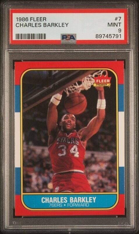 A 1986-87 Fleer Charles Barkley Rookie Basketball Card No. 7 (PSA 9 MINT) (1 of 2)