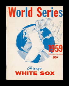 A Bill Veeck Signed Autograph 1959 World Series Program With Game 6 Ticket Stub (Beckett Authenticat (1 of 10)