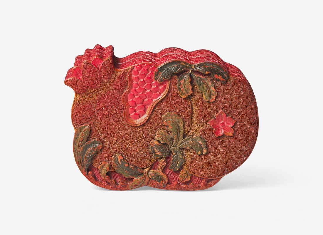 A Chinese Polychromed Cinnabar Lacquer 'Pomegranates' Covered Box (1 of 4)