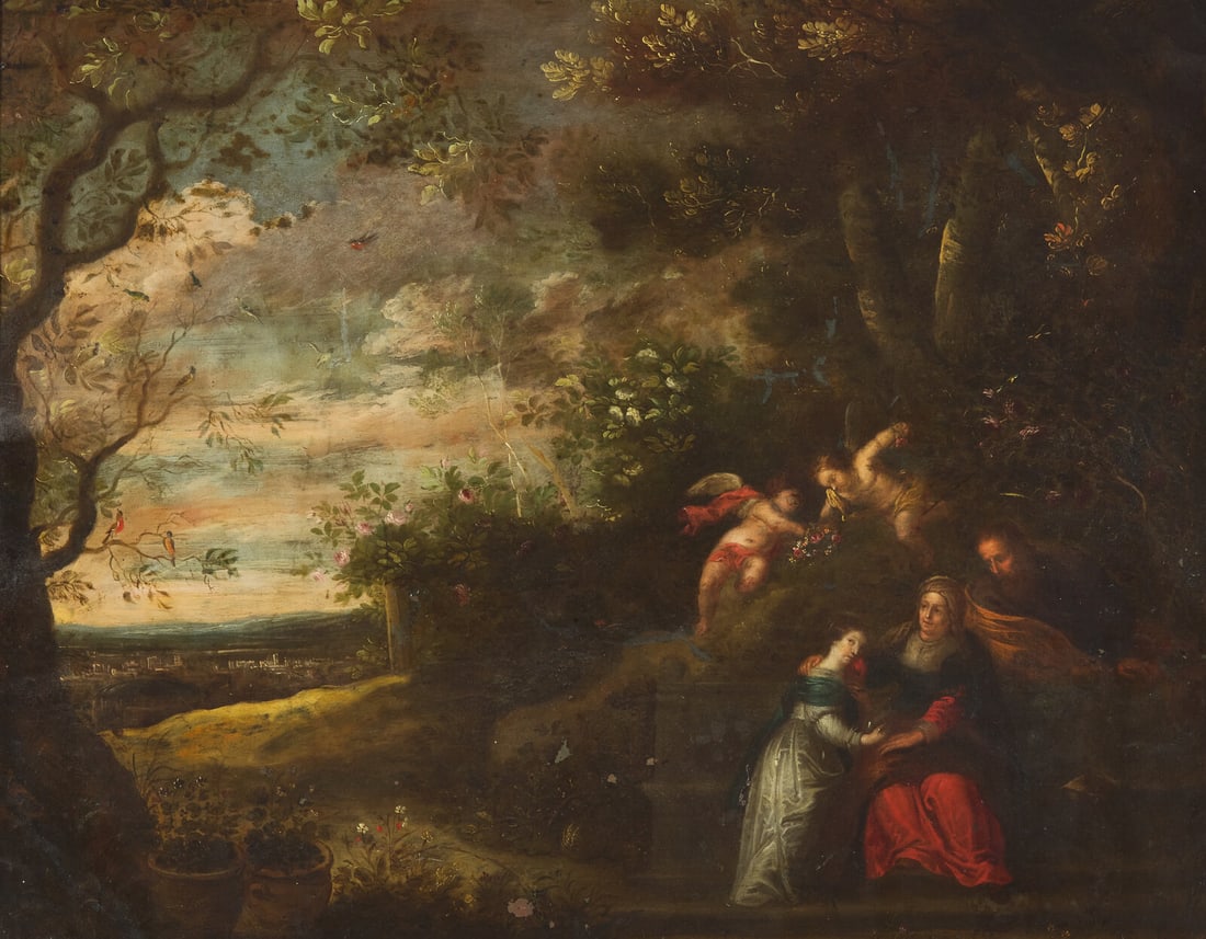 Antwerp School, Circa 1640 Three Figures in a Landscape with Two Putti (1 of 5)