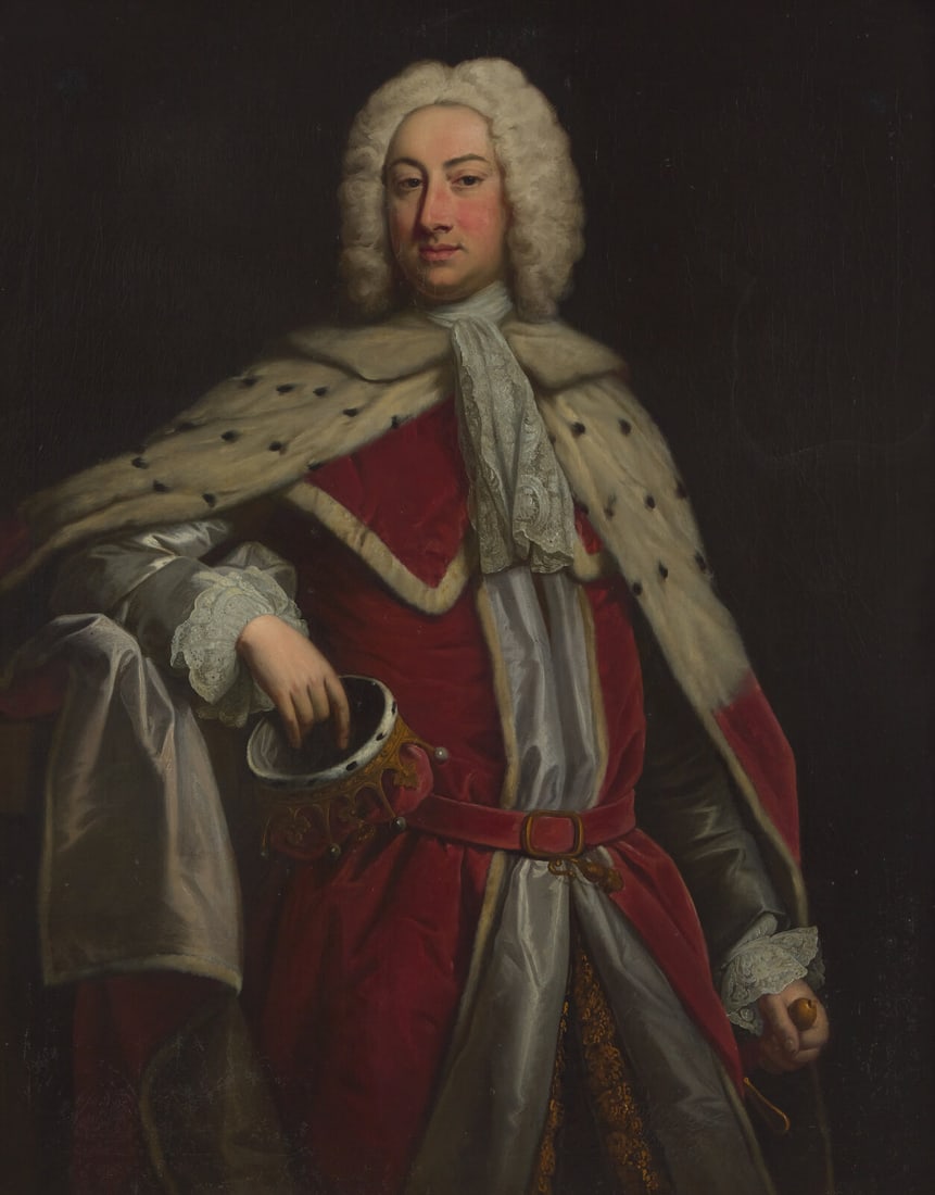 Follower of Thomas Hudson (British, 1646-1723) Portrait of a Marquess in Peer’s Robes, Holding (1 of 5)