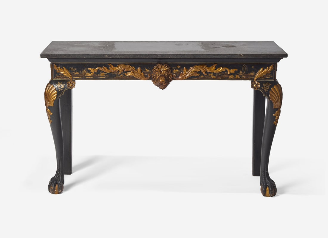 A George II Style Parcel Gilt and Black Japanned Marble-Top Console Table (1 of 5)