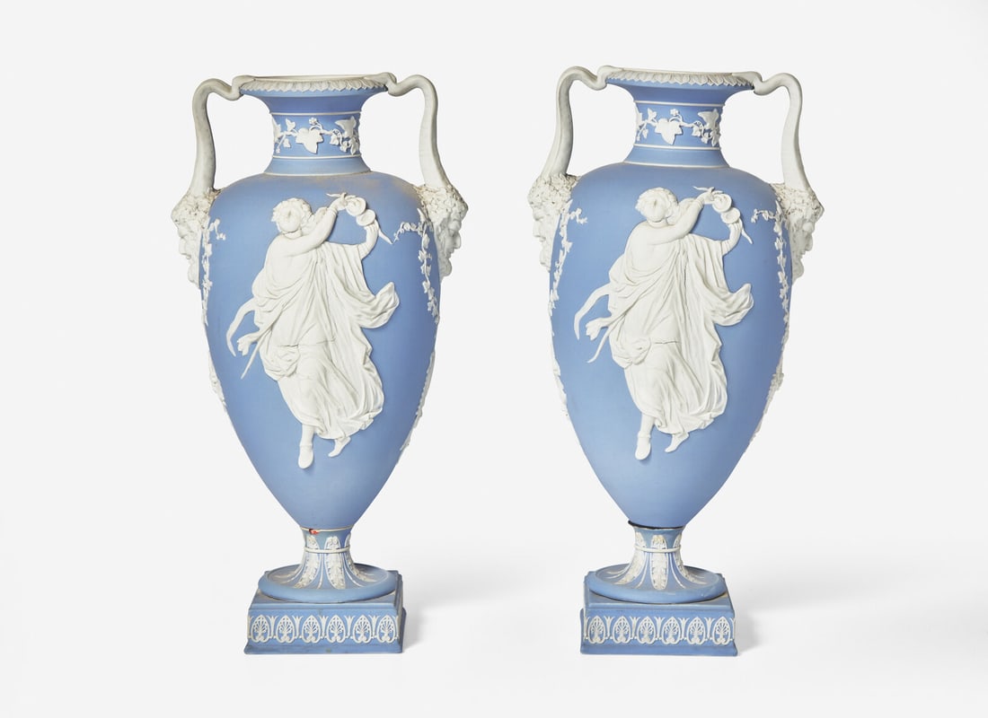 A Pair of Large Wedgwood Blue Jasperware Urns (1 of 8)