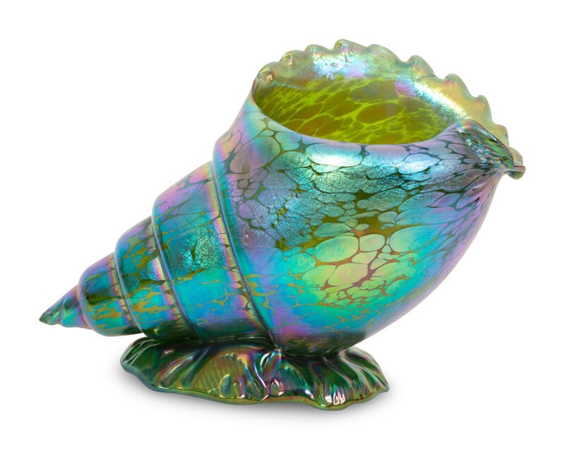 A Loetz Papillon Iridescent Art Glass Conch-Form Vase  (1 of 13)