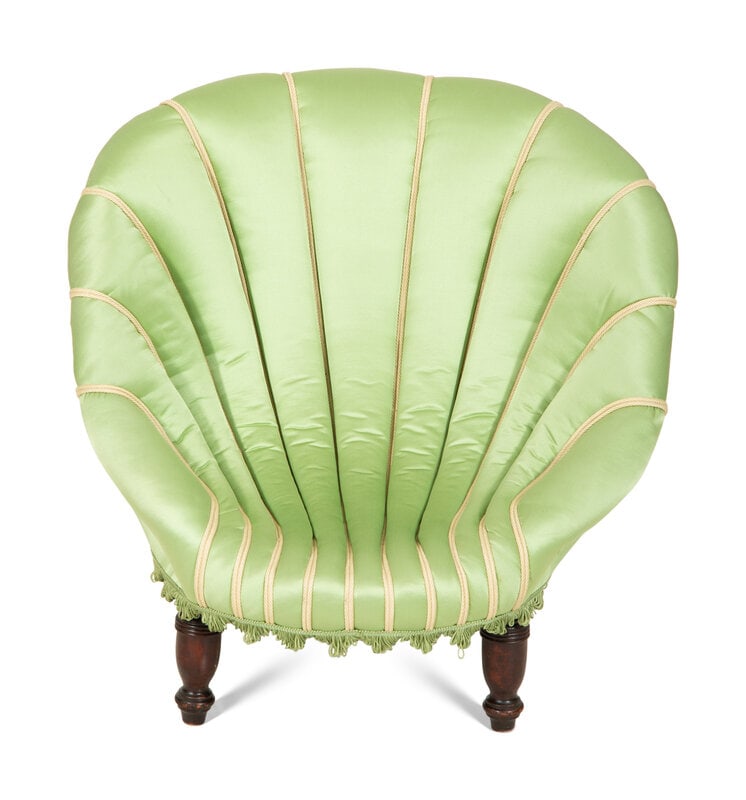 An Edwardian Diminutive Silk-Upholstered Scallop Form Chair : An Edwardian Diminutive Silk-Upholstered Scallop Form Chair Early 20th Century Height 23 x width 25 x depth 20 inches. Property from the Collection of William L. Bernhard and Catherine