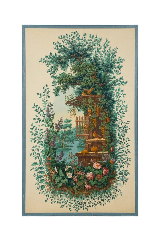A Framed Painted Canvas Panel Depicting Birds in Garden (1 of 11)