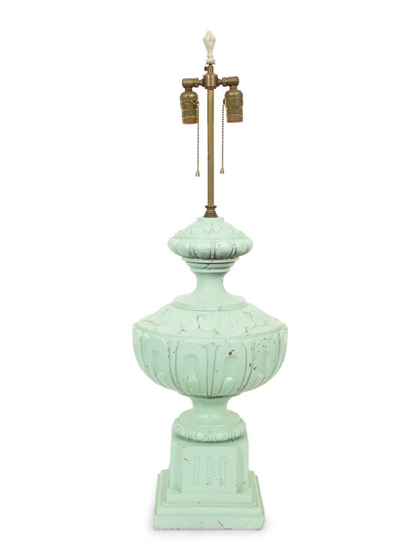 A Green-Painted Ceramic Finial Mounted as a Lamp (1 of 11)