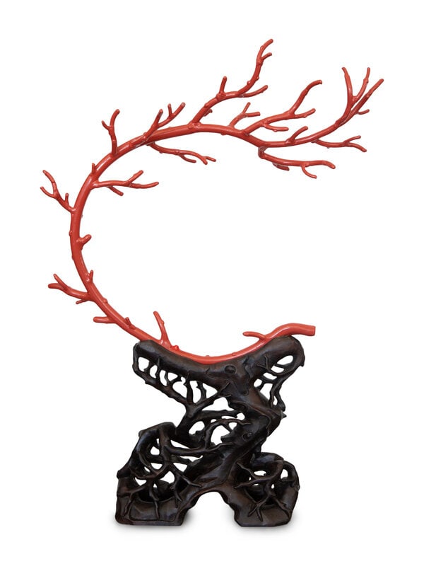 A Large Painted Metal Model of Coral on a Pierce Carved Hardwood Stand (1 of 11)