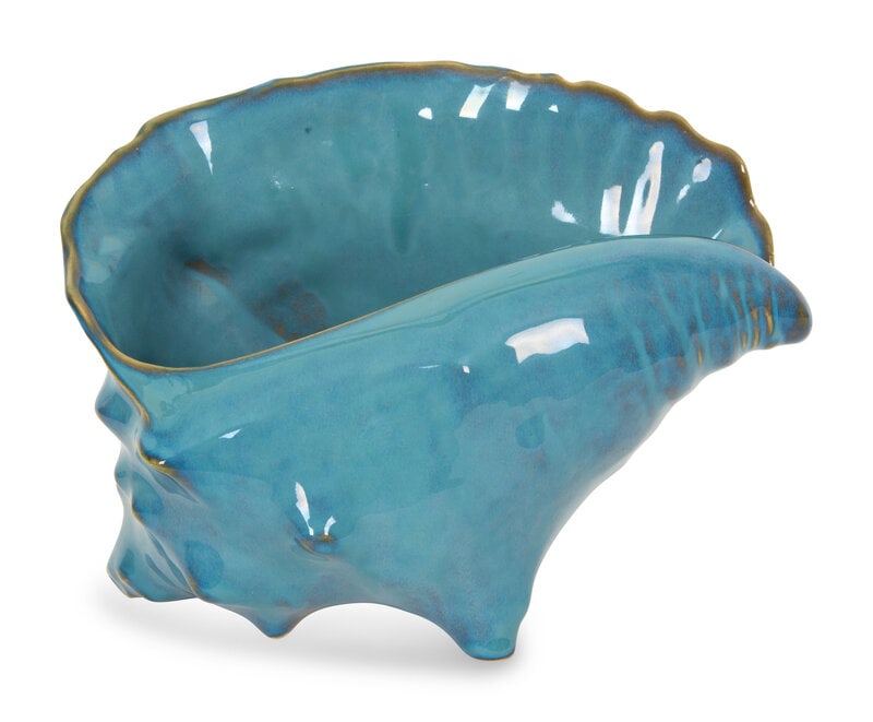 A Roseville Blue Glazed Porcelain Model of a Conch Shell: A Roseville Blue Glazed Porcelain Model of a Conch Shell 20th Century Height 6 3/4 x width 10 x depth 5 3/4 inches. Property from the Collection of William L. Bernhard and Catherine Cahil