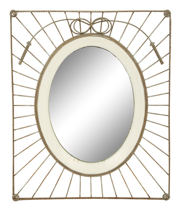 A Painted Wire and Wood Mirror: A Painted Wire and Wood Mirror Early 20th Century Height 24 x width 20 inches. Property from the Collection of William L. Bernhard and Catherine Cahill, Southampton, New York