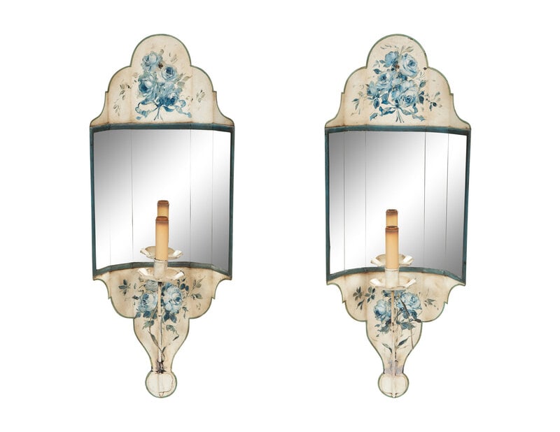 A Pair of Painted Tole and Mirror Wall Sconces (1 of 12)