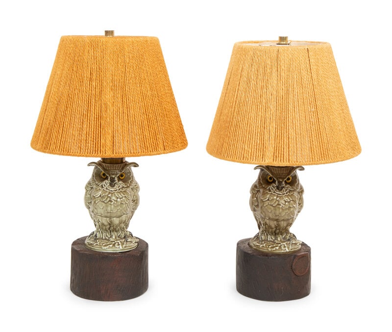 A Pair of Glazed Earthenware Owl Table Lamps (1 of 14)