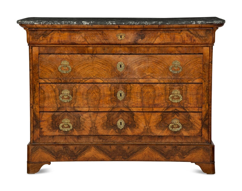 A Louis Philippe Burled Walnut Marble Top Commode (1 of 6)