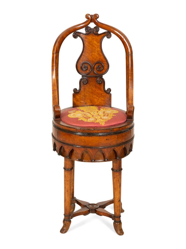 A Continental Parcel Ebonized Burled Walnut Music Chair (1 of 5)