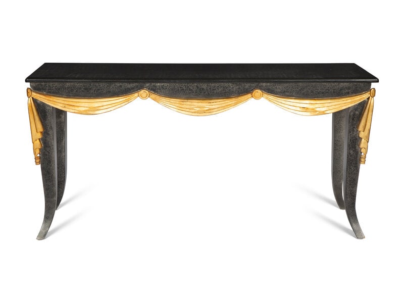 An Ebonized Console Table with Granite Top and Gilt Swag Motif  (1 of 5)