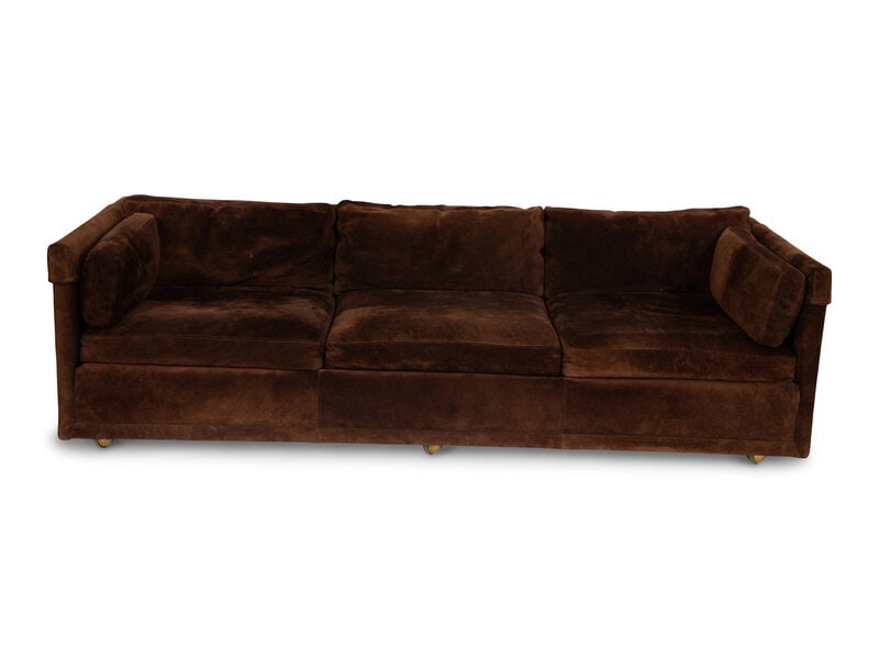 A Chocolate Suede-Upholstered Three-Cushion Sofa (1 of 4)