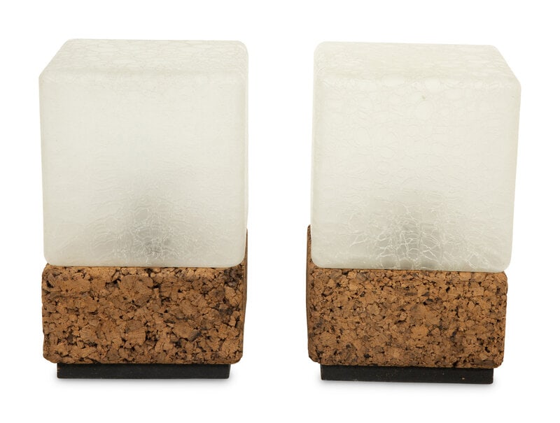 A Pair of Cork and Frosted Crackle Glass Ice Cube Table Lamps (1 of 3)