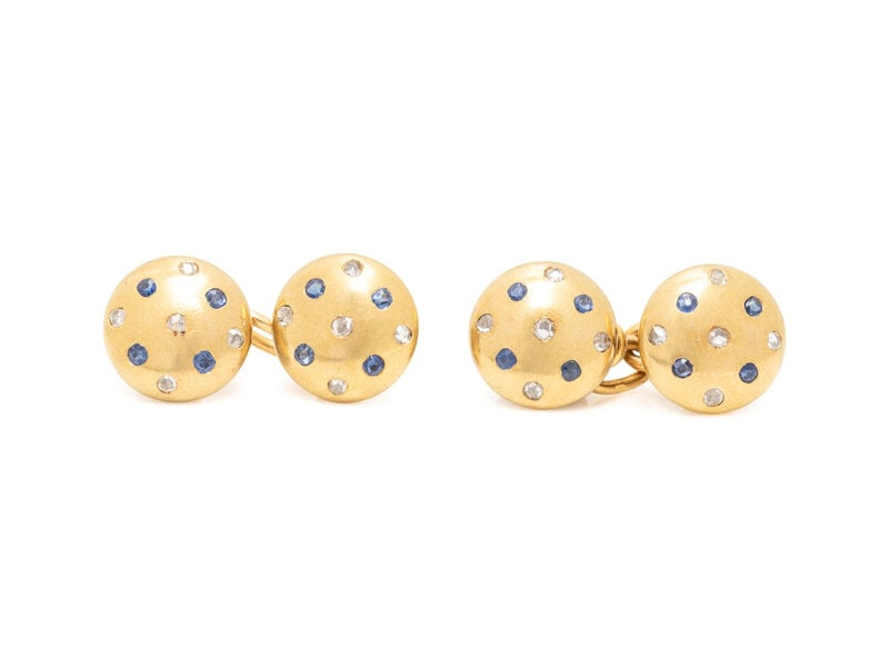 FRENCH, YELLOW GOLD, SAPPHIRE AND DIAMOND CUFFLINKS (1 of 2)