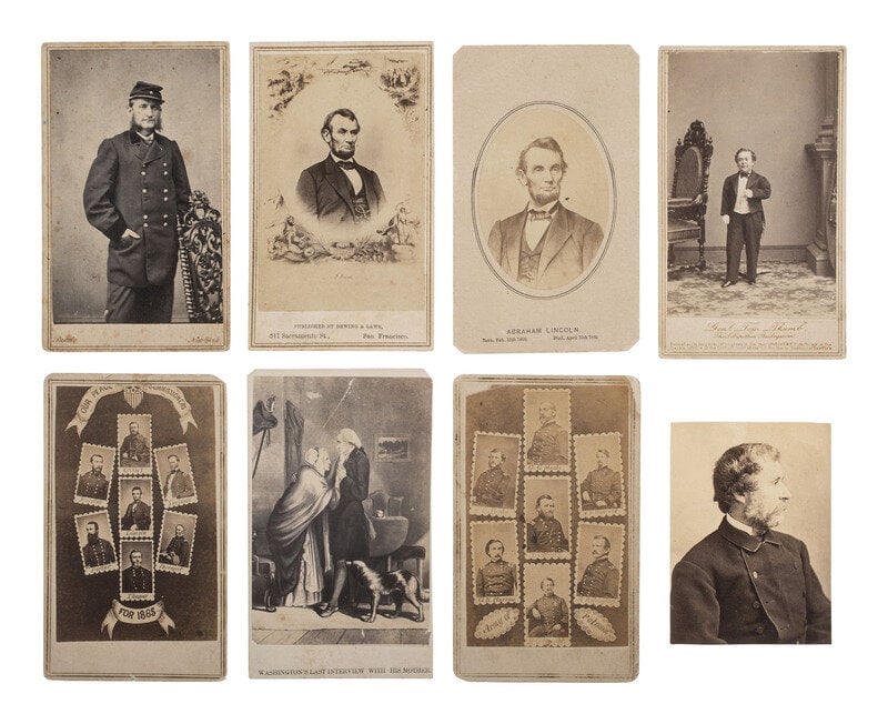 [CIVIL WAR]. 15 CDVs & cabinet cards, incl. Lincoln, his generals, Tom Thumb, & other personalities. (1 of 4)
