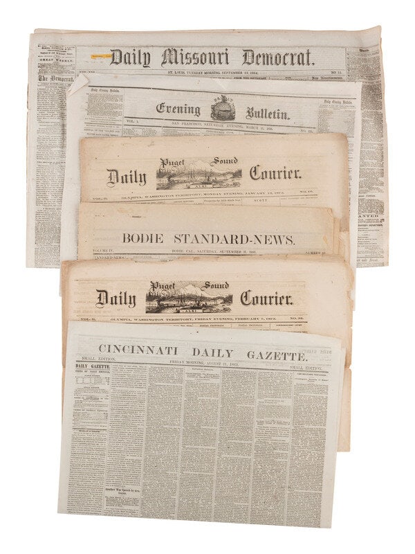 [NEWSPAPERS]. Large collection of 19th century newspapers published throughout the United States.  (1 of 4)