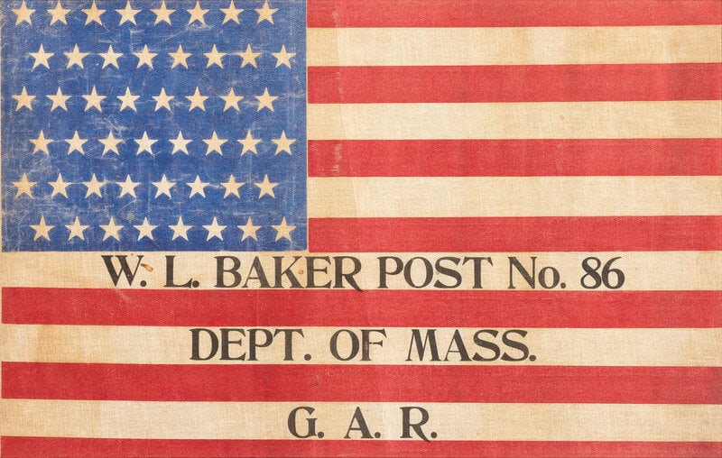 [FLAGS-CIVIL WAR] 48-star American flag identified to W.L. Baker Post, Dept. of Massachusetts, GAR.  (1 of 2)