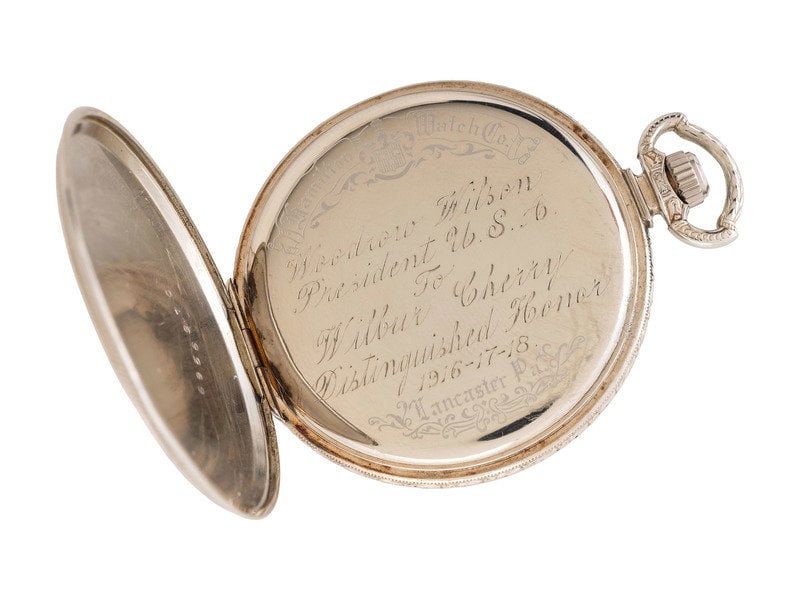 [POLITICS]. Pocket watch presented by Woodrow Wilson to Wilbur Cherry.  (1 of 4)