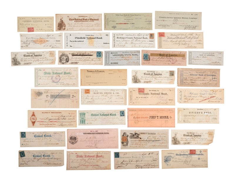 [BUSINESS - LOUISIANA]. Extensive group of 800+ checks & stock certificates, many from Louisiana.  (1 of 8)