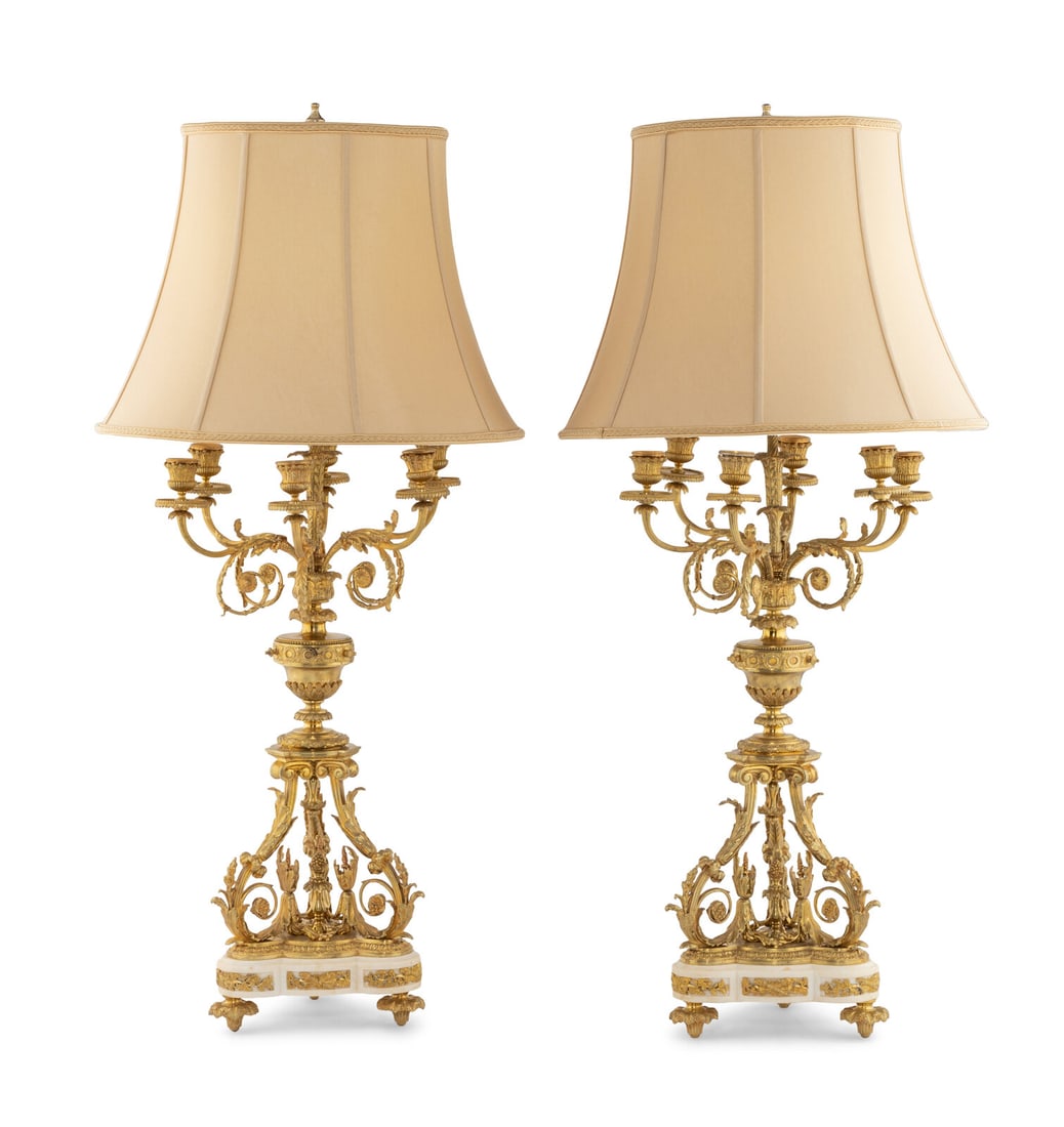A Pair of Louis XVI Style Gilt Bronze and Marble Six-Light Candelabra (1 of 5)