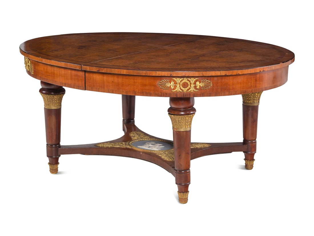 A French Gilt Bronze and Jasperware Mounted Burlwood Dining Suite (1 of 17)