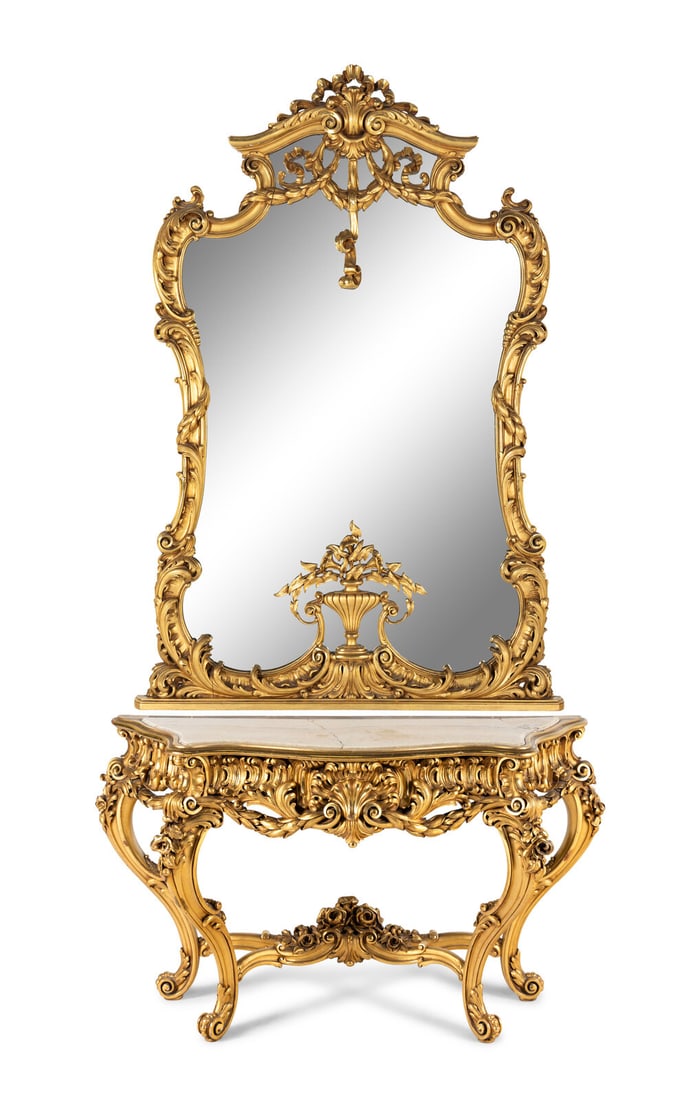 A Rococo Style Giltwood Onyx-Top Pier Table and Mirror (1 of 9)