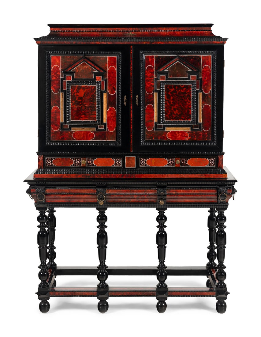 A Flemish Red Tortoise Shell, Kingwood and Ebony Cabinet on Stand (1 of 7)