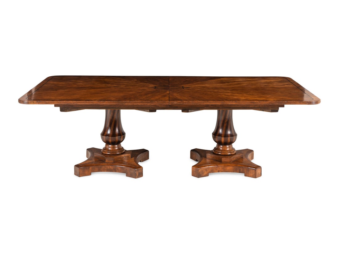 A Brass Inlaid Walnut Two-Pedestal Dining Table (1 of 5)