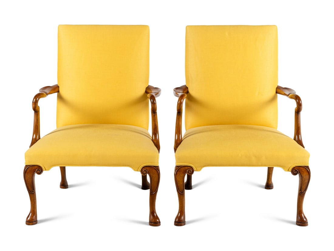 A Pair of English Walnut Library Armchairs (1 of 10)