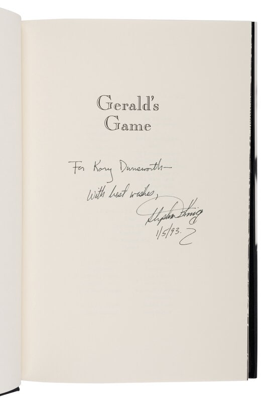 KING, Stephen. Gerald's Game. FIRST EDITION. INSCRIBED.  (1 of 3)