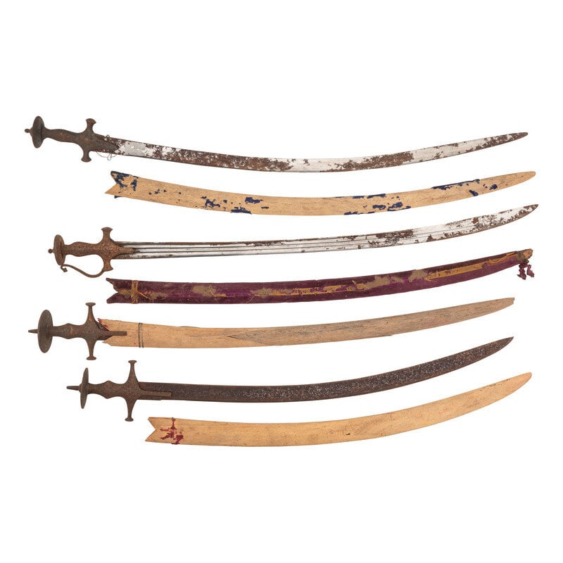 Lot of 4 Indo-Persian Talwars with Scabbards (1 of 2)