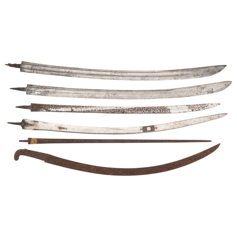 Lot of 6 Etched and Curved Indo-Persian Sword Blades (1 of 2)