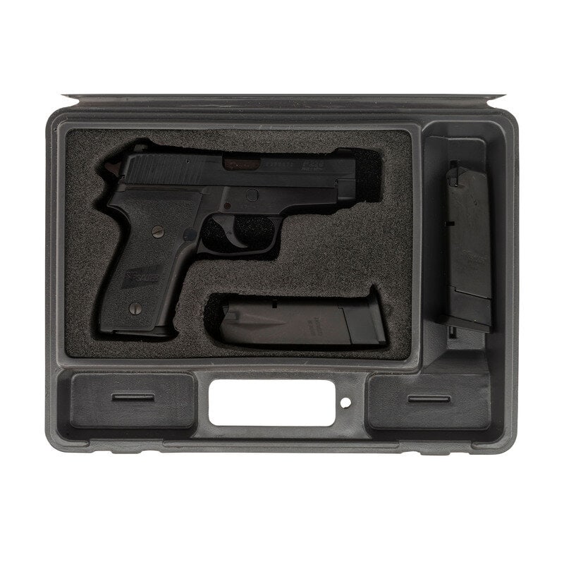 *Sig Sauer P228 9mm Pistol with Box: *Sig Sauer P228 9mm Pistol with Box 9mm Para. 3.9" barrel length. SN: B277572. Black Nitron finish with black anodized alloy frame mounting two-piece SIG SAUER marked black synthetic grips and triple 
