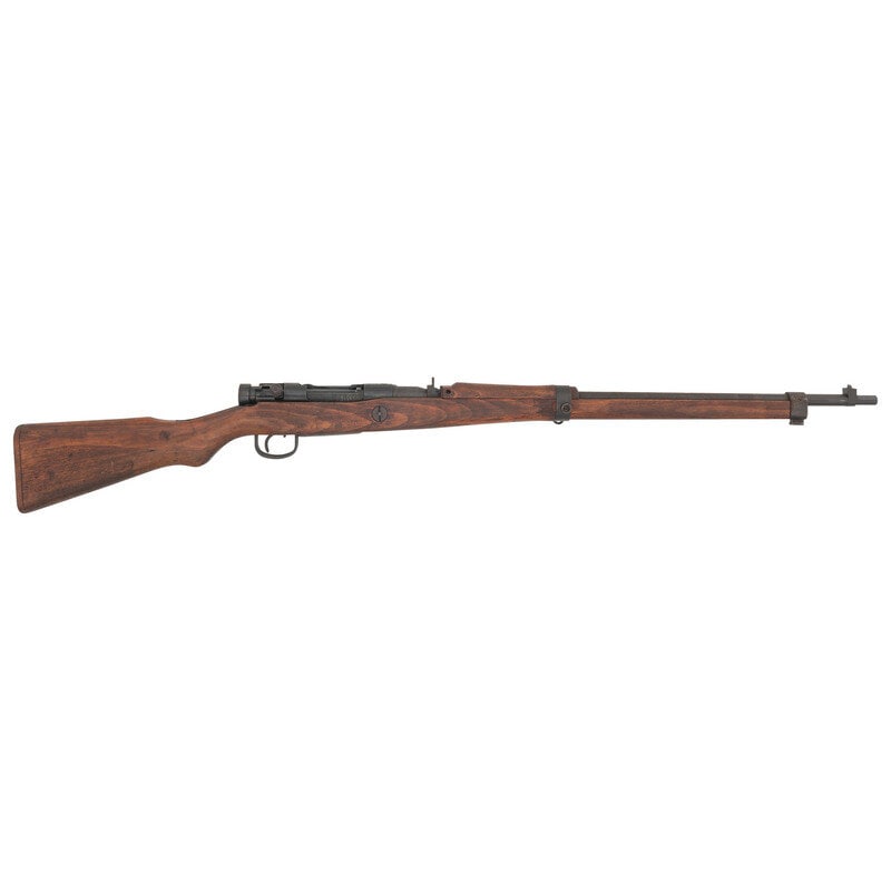 **Last Ditch Nagoya Arsenal Arisaka Type 99 with Full Mum: **Last Ditch Nagoya Arsenal Arisaka Type 99 with Full Mum 7.7x58mm Arisaka. 26" barrel length. SN: 11446. Blued military finish. Hardwood stock has a plain semi pistol grip and forearm, with handguard